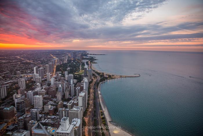 View of Chicago and Lake Michigan from 360 Chicago