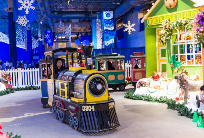 Navy Pier Light up the Lake is one of the many reasons to visit Chicago in Winter. Pictured: the kiddie train.
