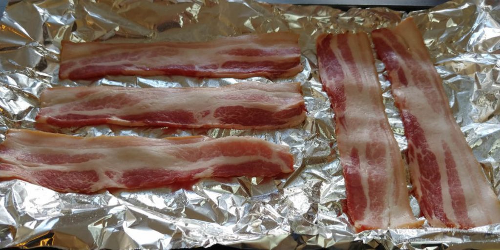 Bacon getting ready to go into the oven