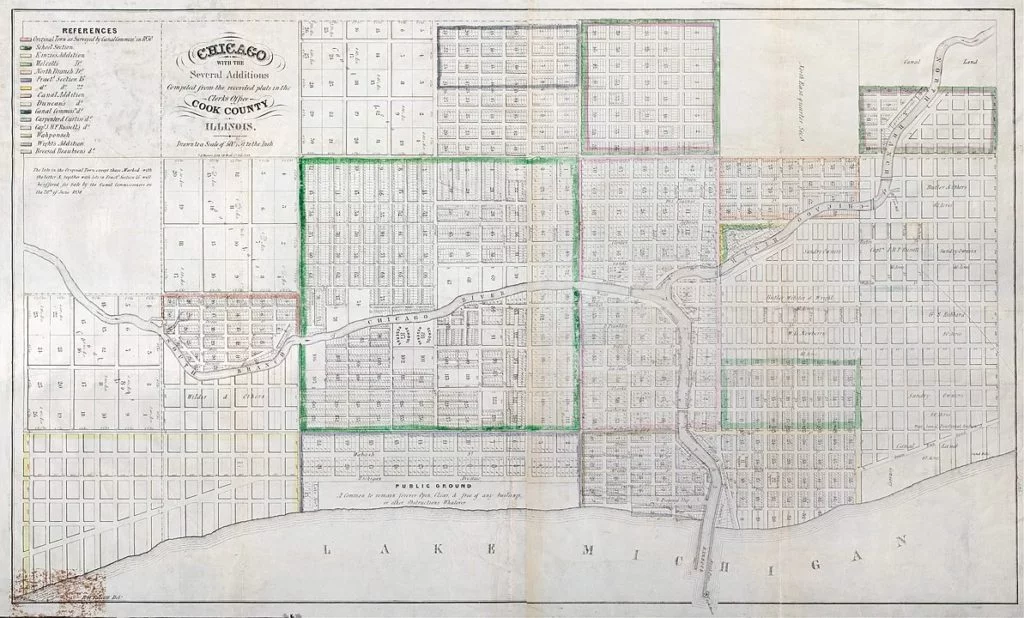 Fortitude and Grit: the Story of Clarke House Museum, Chicago's Oldest House 2 Map of Chicago Created by the Illinois and Michigan Canal commissioners and recorded on July 2, 1836; By E.B. Talcott, resident engineer, Illinois and Michigan Canal; T.A. Mesier's Lith, 28 Wall St, New York