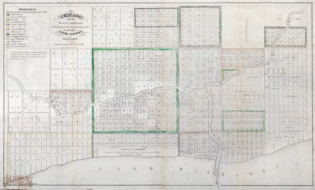 1836 Map of Chicago by the Illinois and Michigan Canal Commission