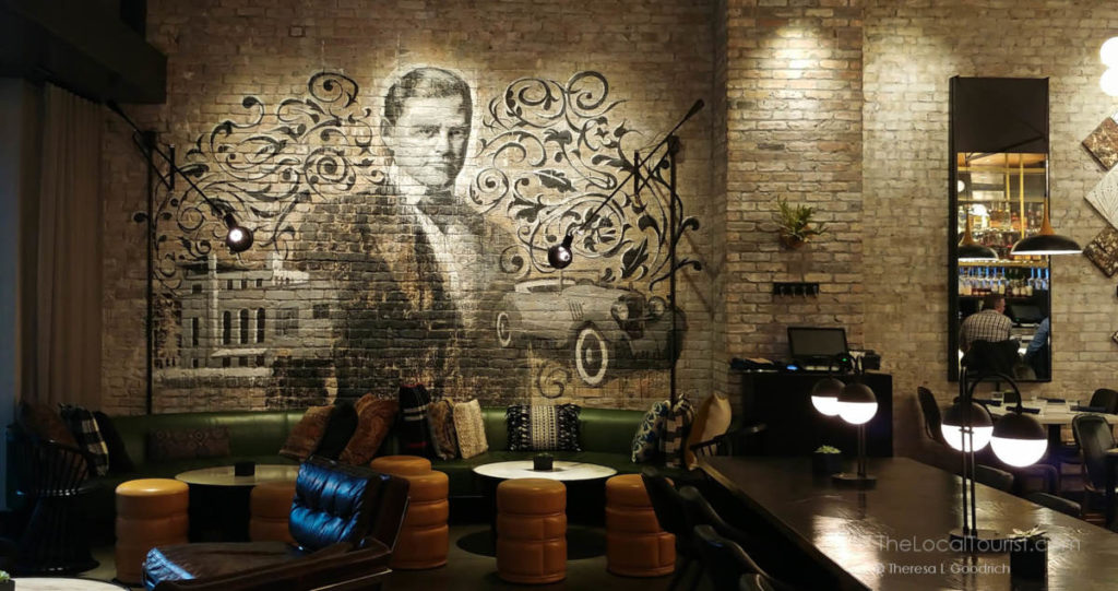 Mural of Benjamin Marshall in About Last Knife, the restaurant inside Hotel Julian Chicago