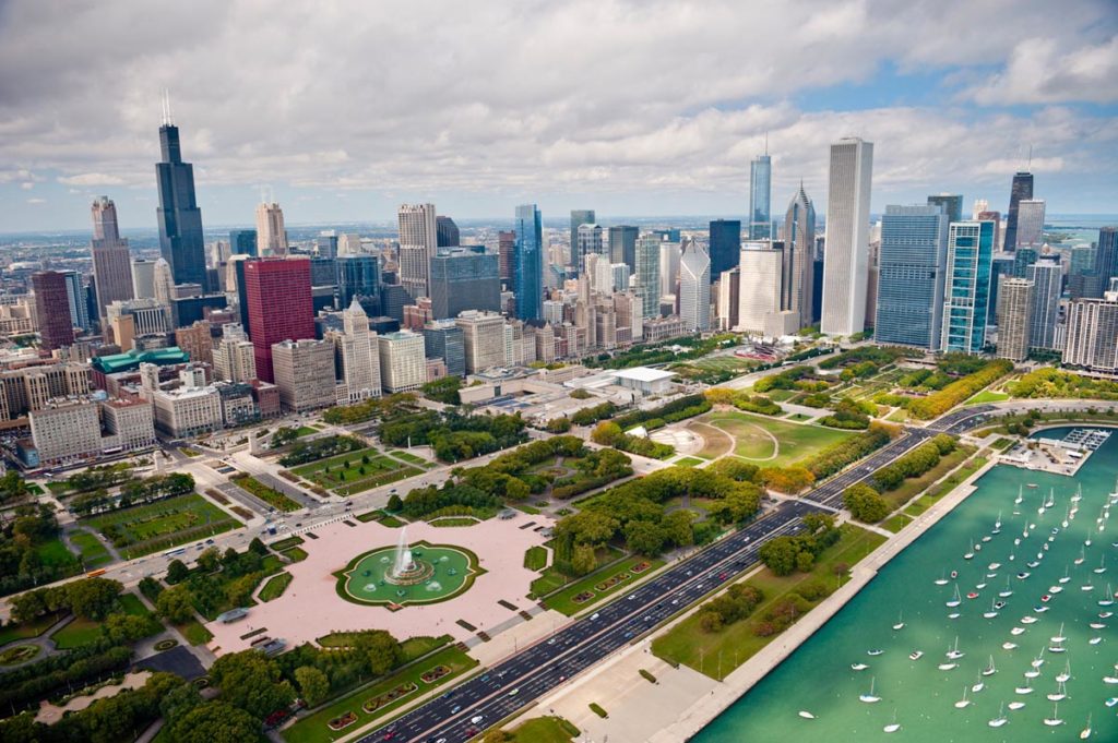 Aerial view of Grant Park, photo courtesy Choose Chicago