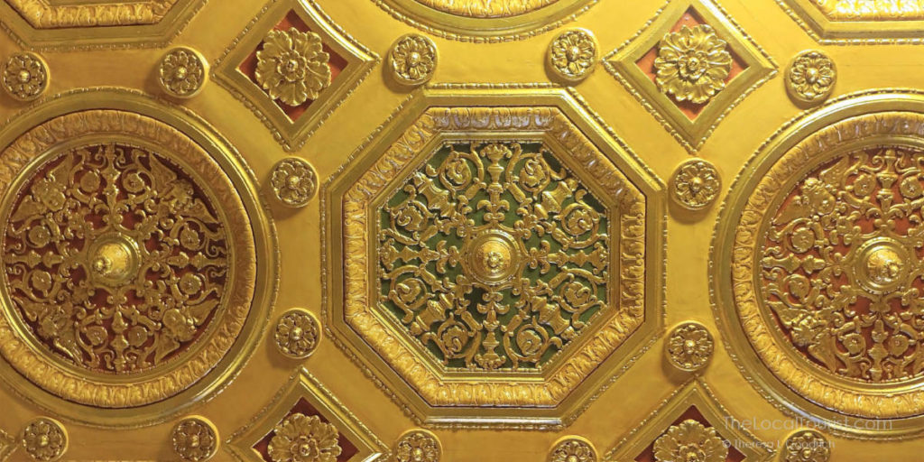 Ornate ceiling of the London Guarantee & Accident Building. This had been covered in 1957.