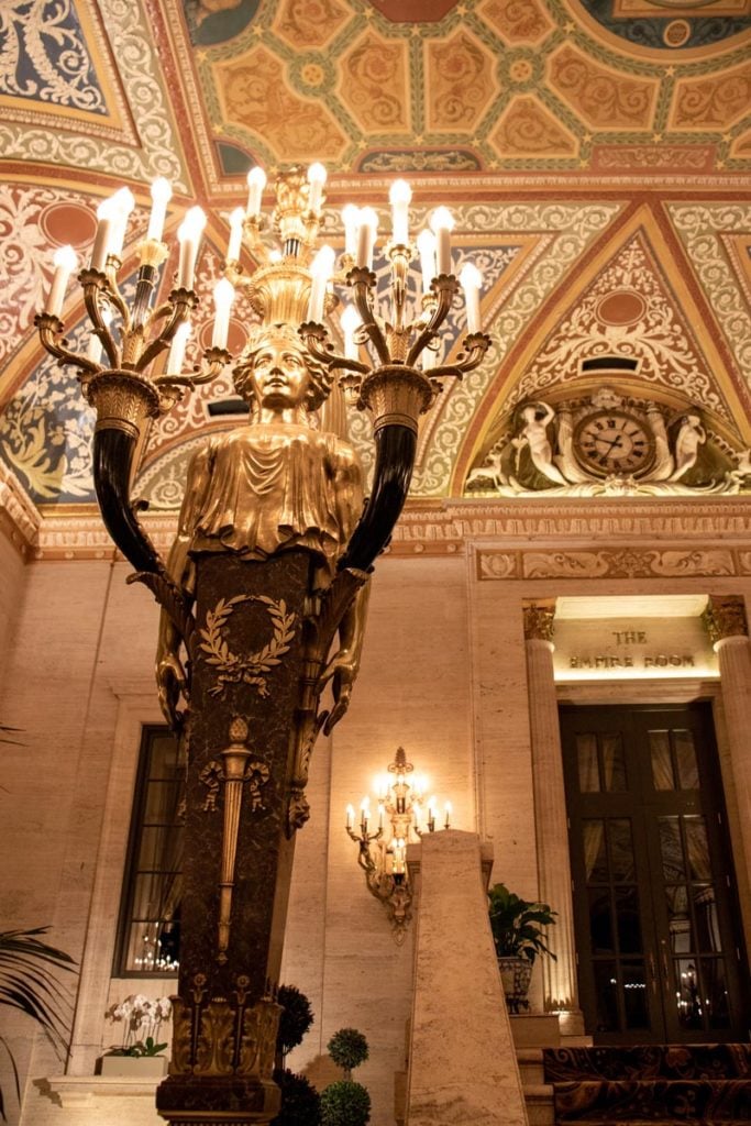 One of the bronze candelabras leading to the Empire Room in the Palmer House Hilton