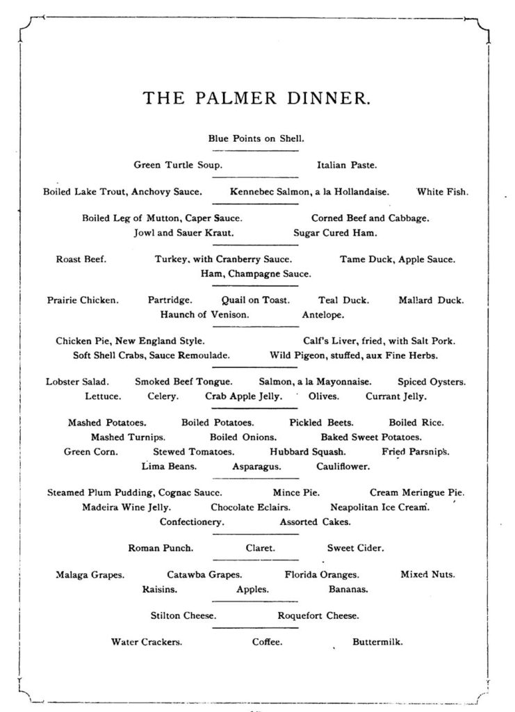 The Palmer Dinner - menu from the Palmer House in 1883