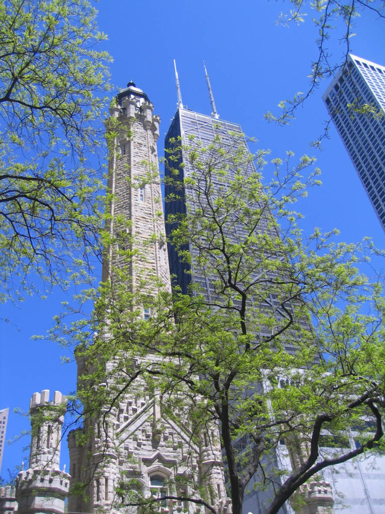 Chicago Historic Water Tower with Hancock Building in the background