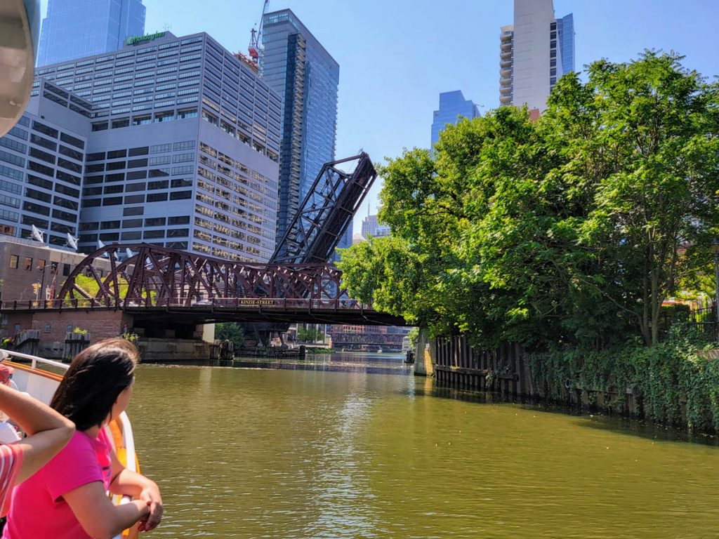 A bascule bridge permanently raised on the Chicago River