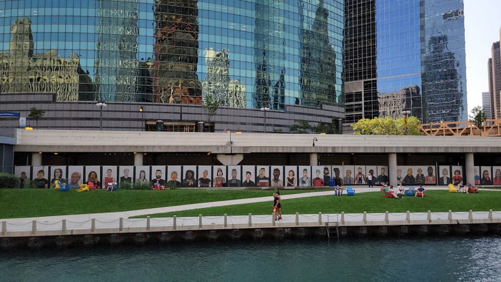 Chicago Riverwalk seen from the Chicago Architecture Foundation Center River Cruise